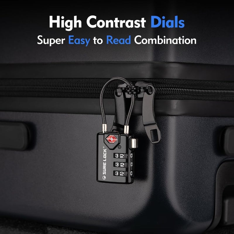 SURE LOCK TSA Compatible Travel Luggage Locks, Inspection Indicator, Easy Read Dials TSA Approved with Zinc Alloy (1, Black 8 Pack) - Image 5